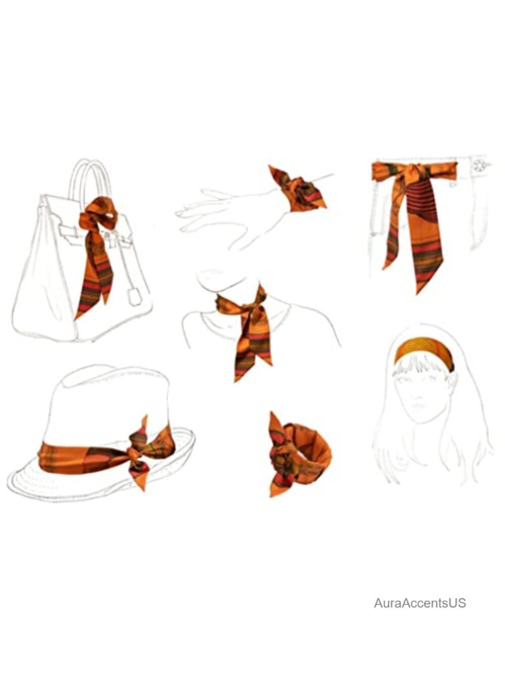 5.5x59" Polyester Silk-Like Fashion Scarf Hairband Neck Scarf - Picture 4 of 5